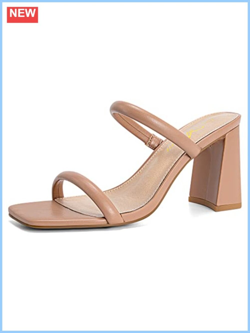 Square Open Toe Two Strap Chunky Block Heel Slide Sandals Slip On Heels